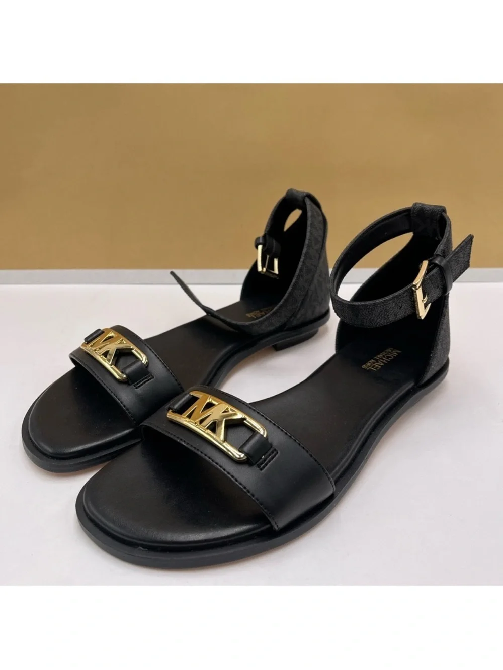 Michael Kors Women's Black MK Logo Ankle-Strap Sandals
